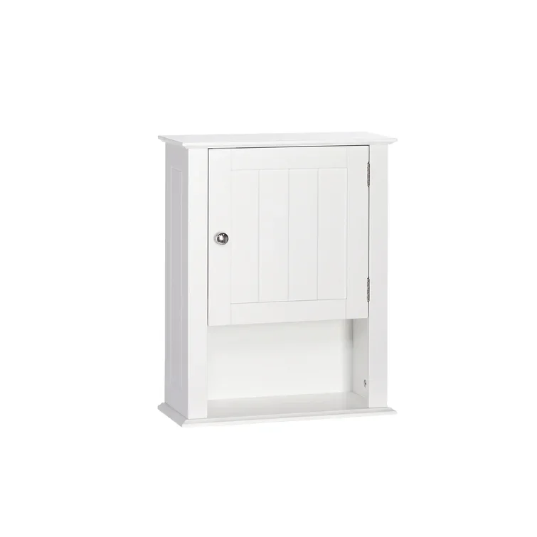 mdf wooden wall mounted bathroom storage cabinet with 1 door and open storage shelf for bathroom