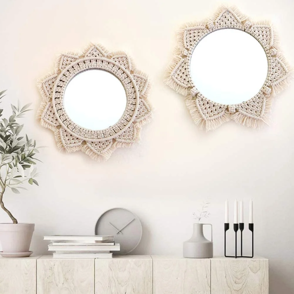 Bohemian Handmade Macrame Wall Mirror Antique Mirror Wall Art Decor For Living Room Bedroom