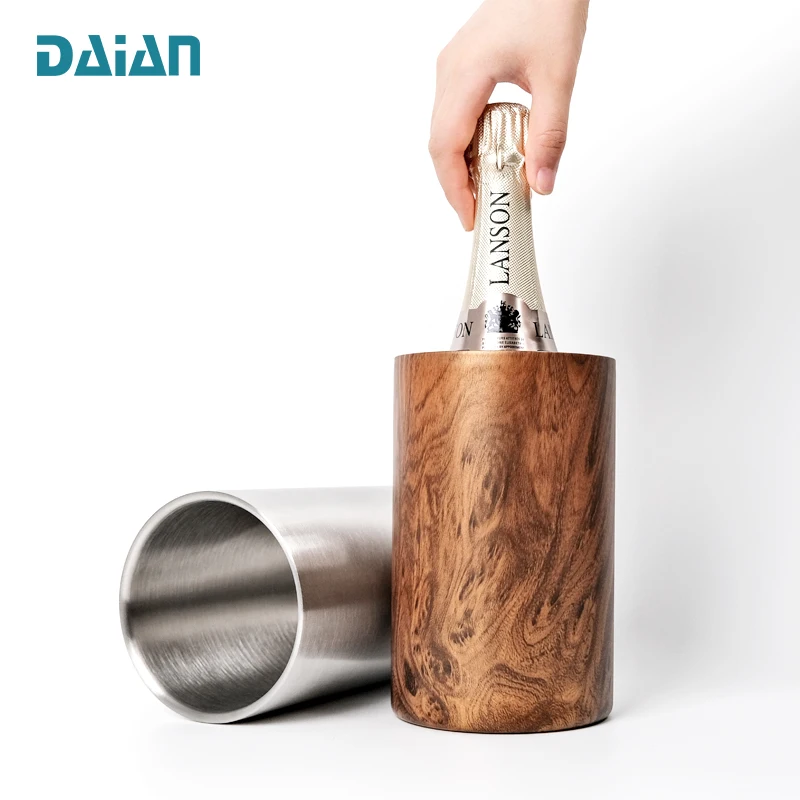 Custom Portable Metal Champagne Wine Ice Bucket Insulated Stainless Steel Wine Bottle Chiller