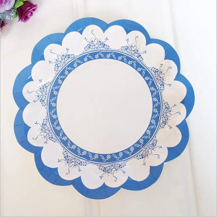 7Inch 8pcs Food Grade Party Paper Plates with Chinese Blue-and-White Porcelain Pattern Decorative Party Supplier for Parties