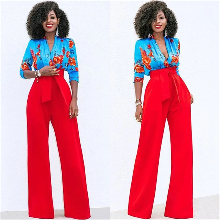 wholesale casual  basic pure color wide leg pants women with bandage