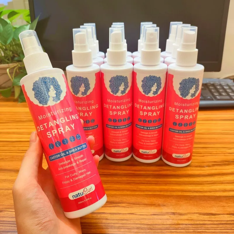 OEM Private Label Hair Care Styling Castor Oil Leave In Detangler Moisturizing Curly Hair Anti Frizz Detangle Hair Spray