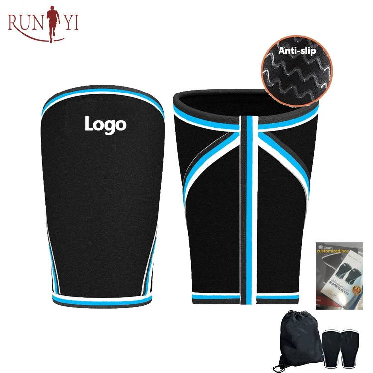 Seller Customized Anti-slip silicone strip SCR Neoprene 7mm Knee Sleeve Compression Knee Support for Weightlifting