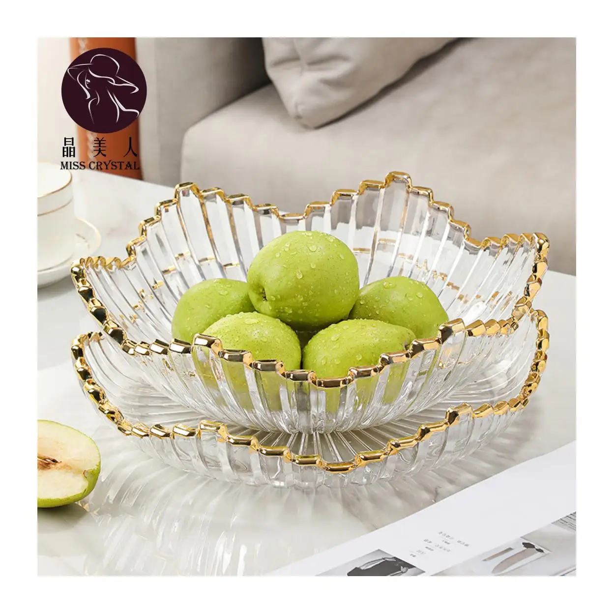 Nordic Golden Fruit Plate Living Room Ornament Tray Glass Candy Bowl
