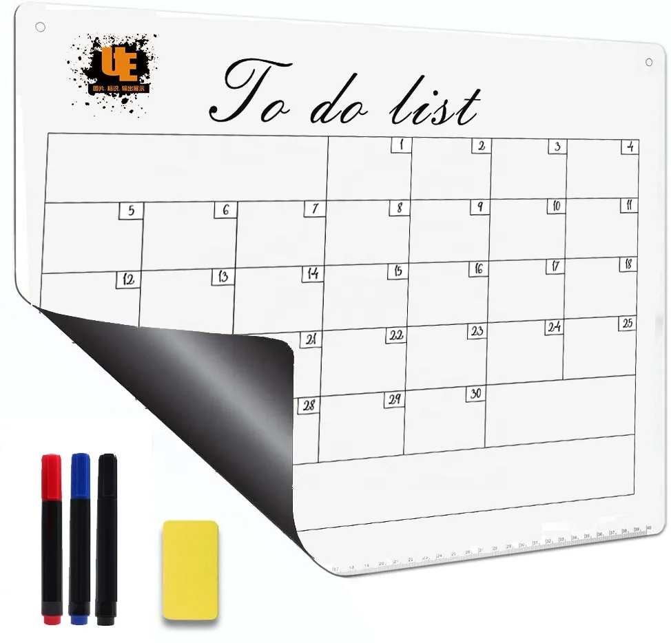 Magnetic Weekly & Monthly Calendar Planner Whiteboard Fridge Magnet Daily Message Drawing Refrigerator White