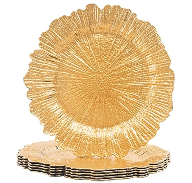 
wedding table decorative 13inch plastic gold reef charger plate 