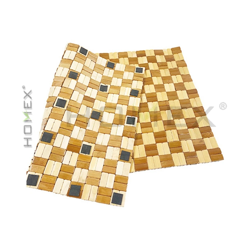 Square Natural Bamboo Bathroom Rug, Non Slip and Foldable Bamboo Floor Mat