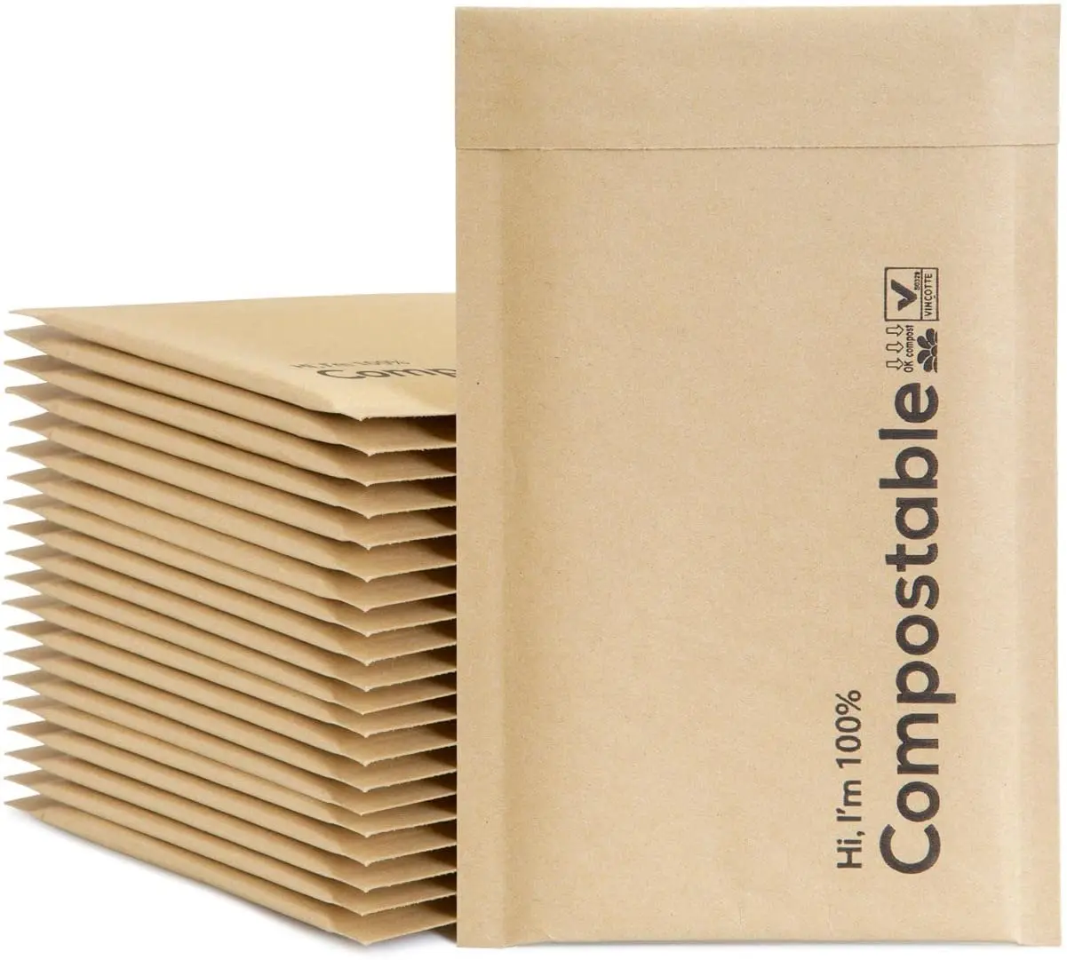 100% Biodegradable Bubble Mailers Kraft Brown Compostable Padded Packaging Wrap Envelopes Pouches Eco Friendly Self Seal Bags