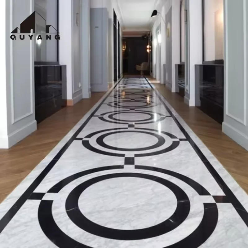 Cutting Square Floor marble waterjet Stone Flower Design Customized Inlay Flooring Curved marble Square Water Jet medallion