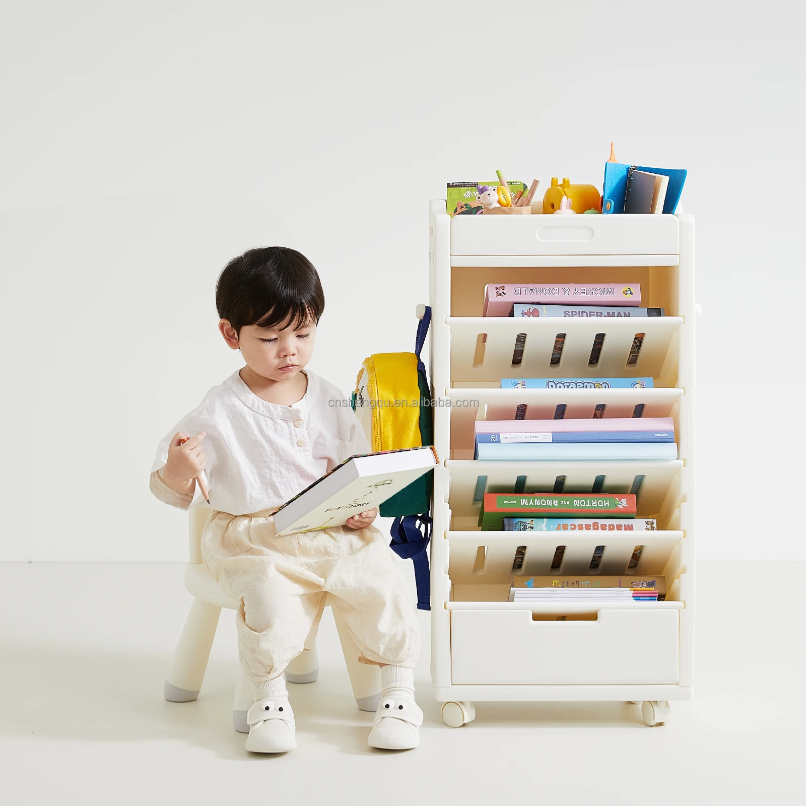 kid furniture bookshelf home book case rack plastic children study booksheves toy organizer movable rotating bookshelf for kids