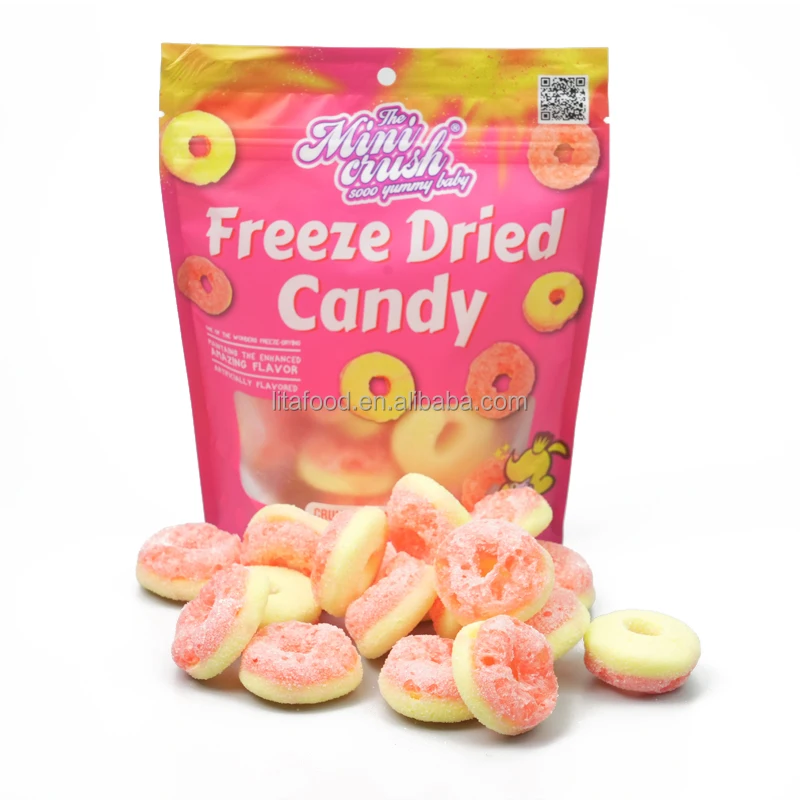 OEM Freeze Dried Candy Assorted Fruit Flavors Sweets Lyophilization Candy Crunchy Peach Ring