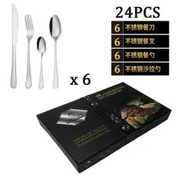 Stainless Steel Cutlery Set Knife Fork Spoon 24 Pieces Flatware Wedding Black Cutlery Gift Box