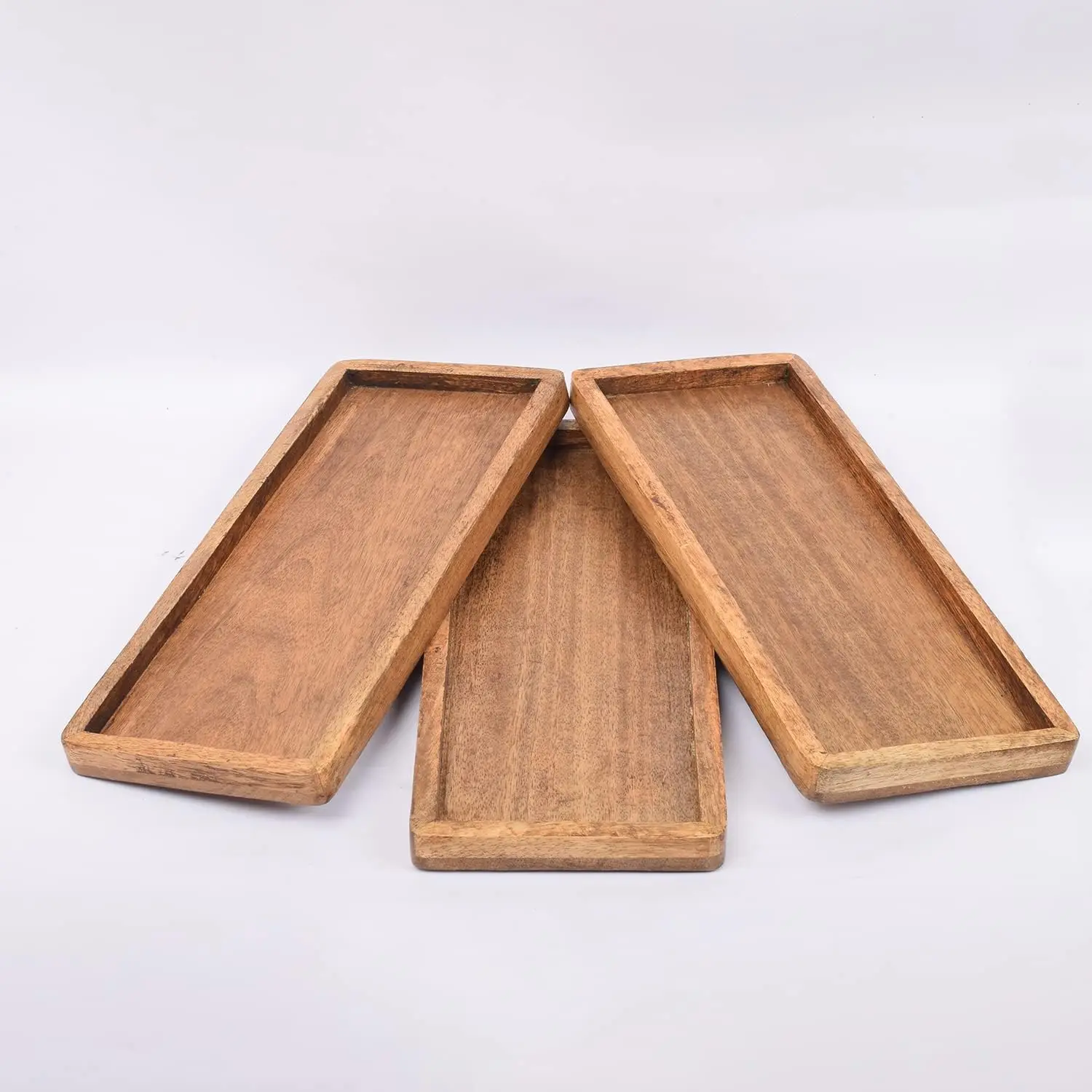 Wooden tray used for displaying fruit snacks, appetizers, sushi, and food decorations