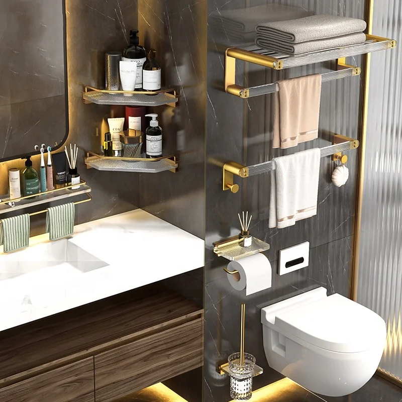 Duxini hotel Роскошные алюминиевые аксессуары для ванной комнаты держатель для полотенец Золотой акриловый набор аксессуаров для ванной комнаты