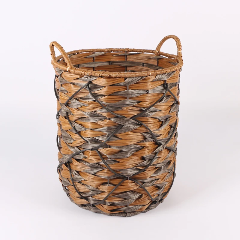 Wholesale Custom Decorative Basket Round Handmade Woven Plastic Rattan Storage Basket For Organizer