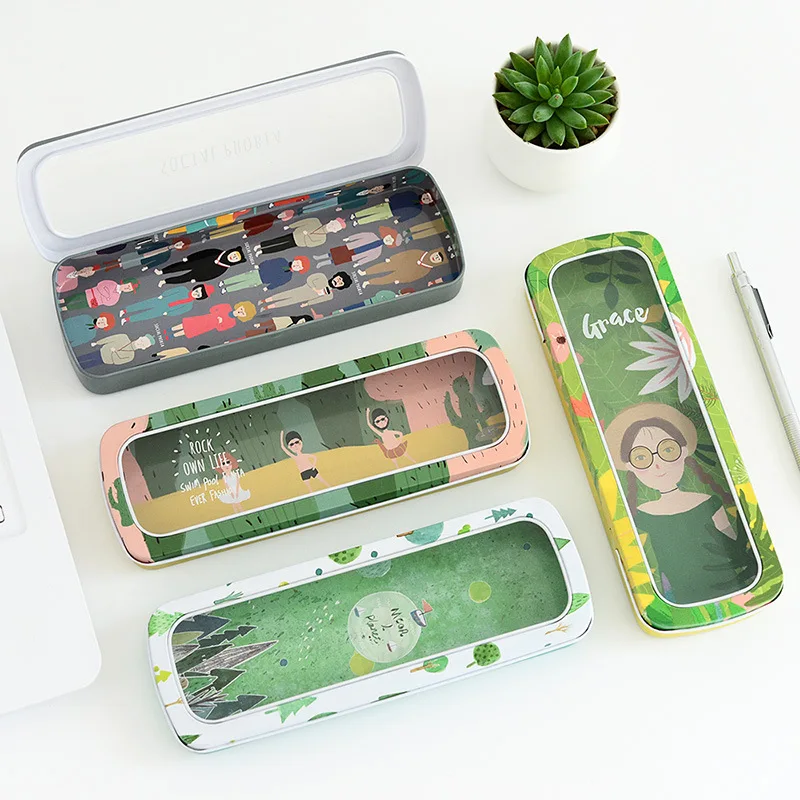 New Fashion Simple Metal Pencil Case for Kids Stationery Pen Bag Box