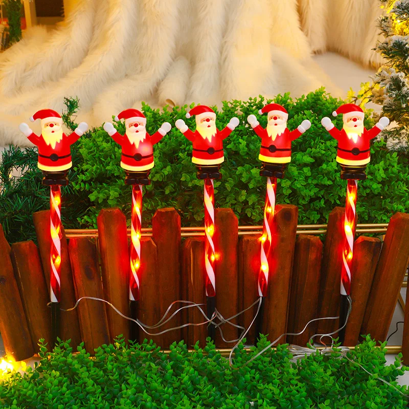 Cross-Border New Christmas Solar Lights String Candy Cane Insertion for Outdoor Garden Lawn Decor for Festive Season