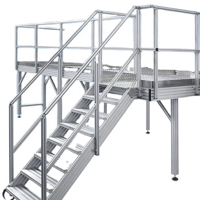 Portable Maintenance  Aluminum  Work Stair Platform Ladder With Safety Rail