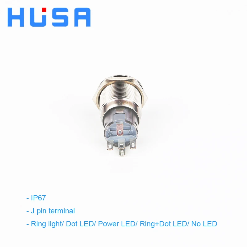 Factory Cheap Price 19mm Flat Round Head 1no1nc 12-24v Power Symbol Led 8 Pin Latching Waterproof Metal Push Button Switch