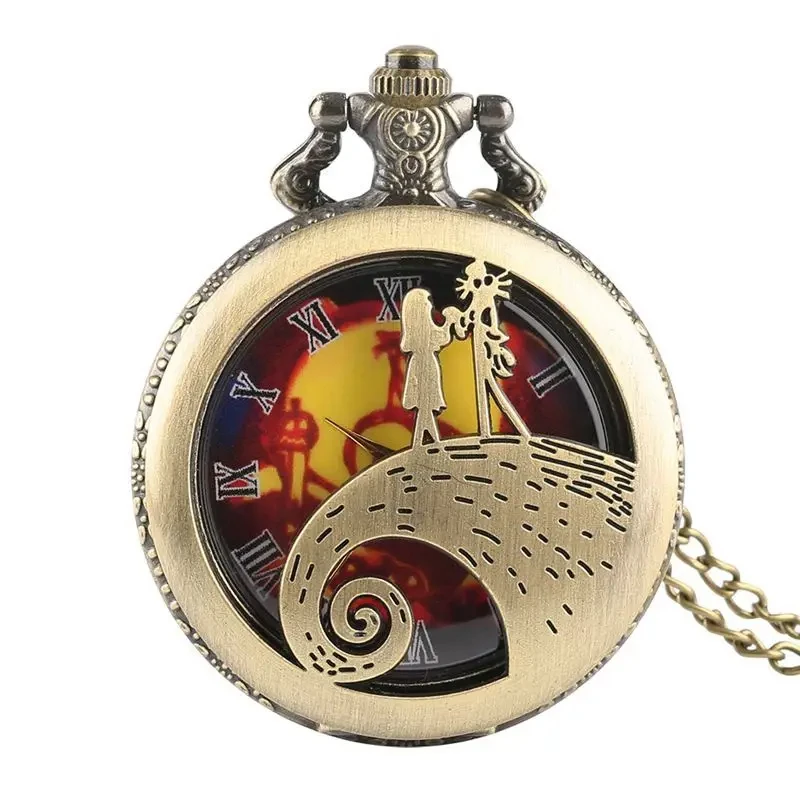 Halloween Gift Jack Skellington Necklace Pendant Retro Gothic Tim Burton The Nightmare Before Christmas Pocket Watch for Men Kid