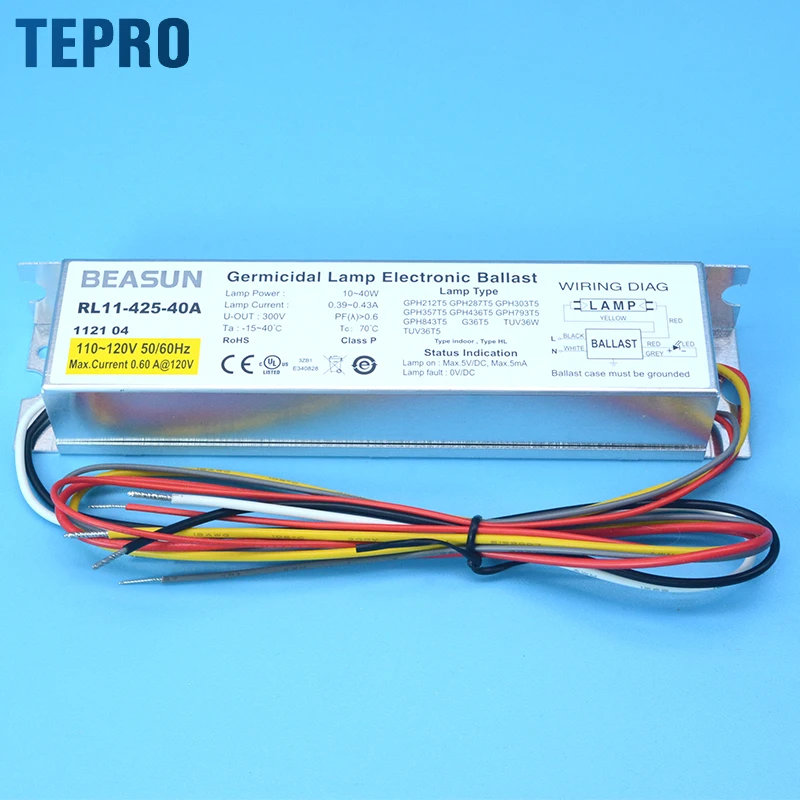 RL11-425-40A UV-C T5 4 pin ballast Ultraviolet Germicidal Lamp Starter 40w electronic ballast 15w for uv lamp