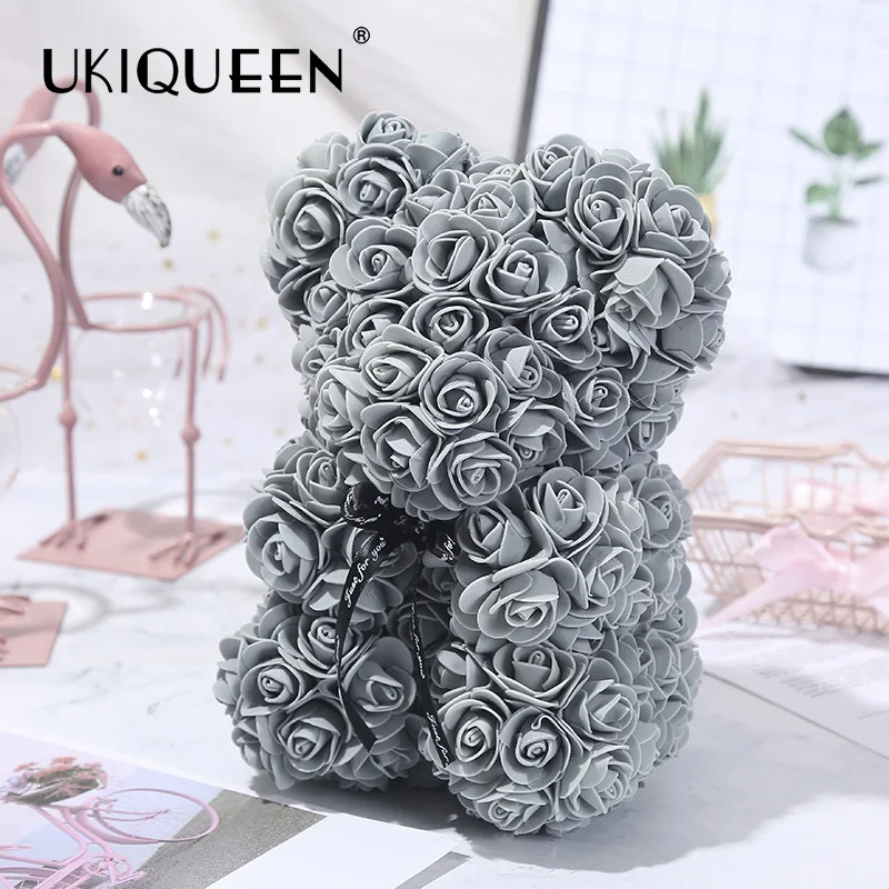 hot sales 25cm 40cm 60cm custom foam flower rose teddy bear for valentine gift box