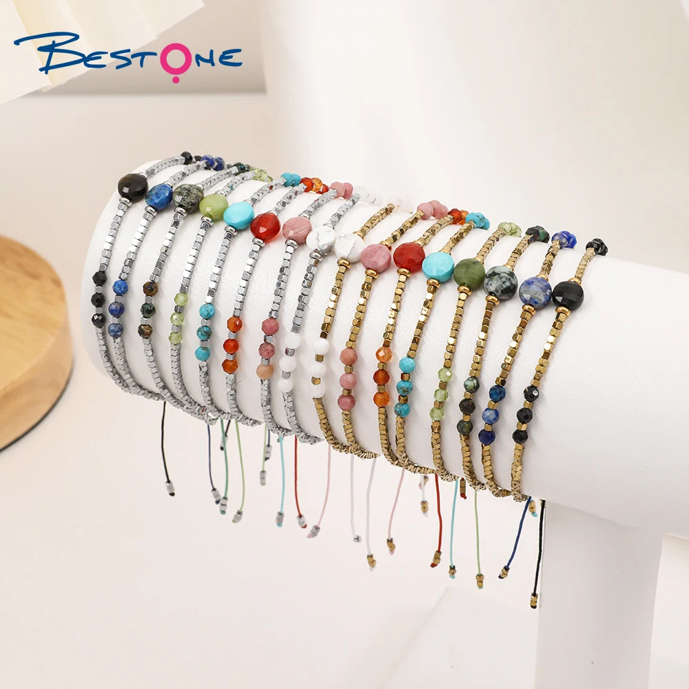 Bestone Wholesale Bohemian Tourmaline Agate Handmade Seed Bead Bracelet Semi-precious Stone Friendship Bracelet