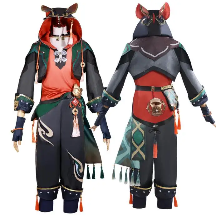 ecoparty Gaming Cosplay Costume Genshin Impact Ga Ming Full Set Cosplay Outfit Liyue Lion Boy Jiaming Jia Ming Wig Shoes Props