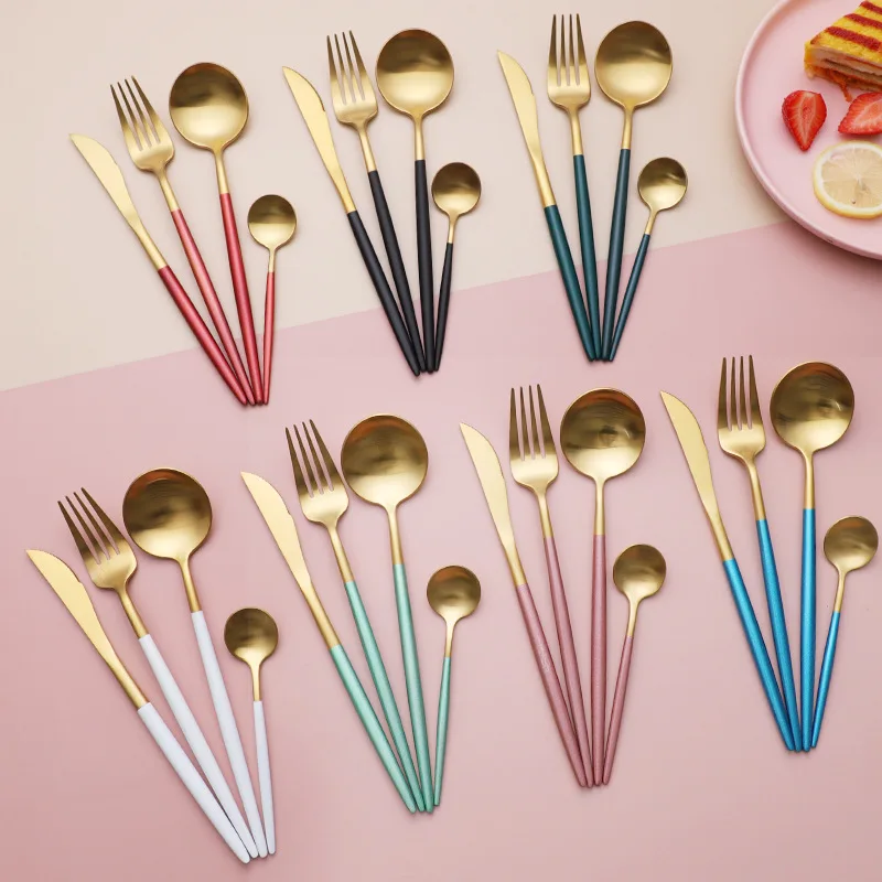 Stainless Steel High Quality Flatware Cutlery Set Pvd Gold Plated Spoons Forks and Knives Set Cutlery Set Spoon Stainless Steel