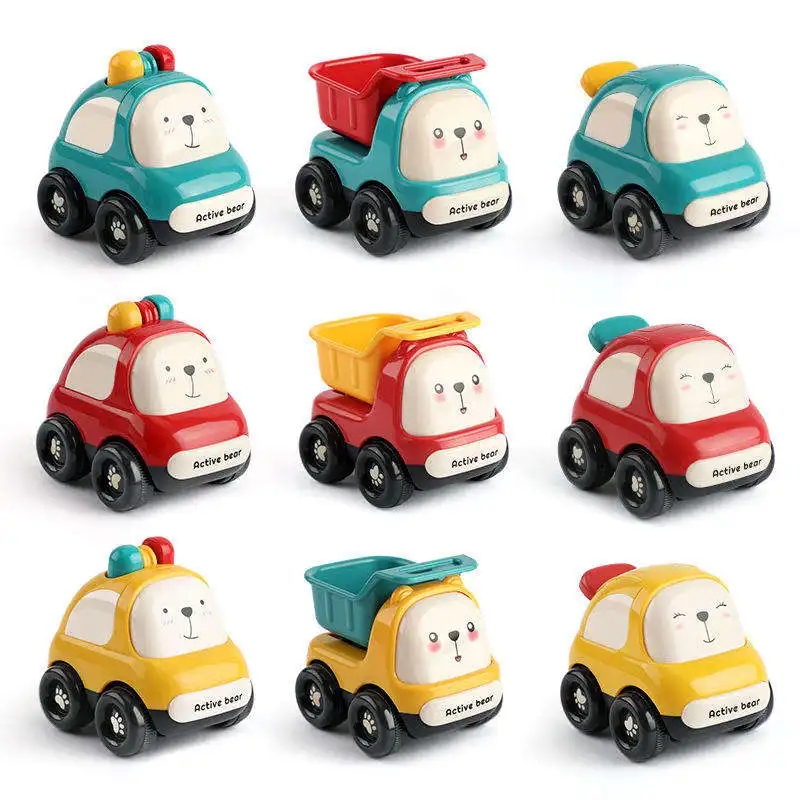 Baby Cute Cartoon Friction Powered Police Car Dump Truck Taxi Push And Go Mini Vehicle Set Plastic Inertia Car Toys For Kids