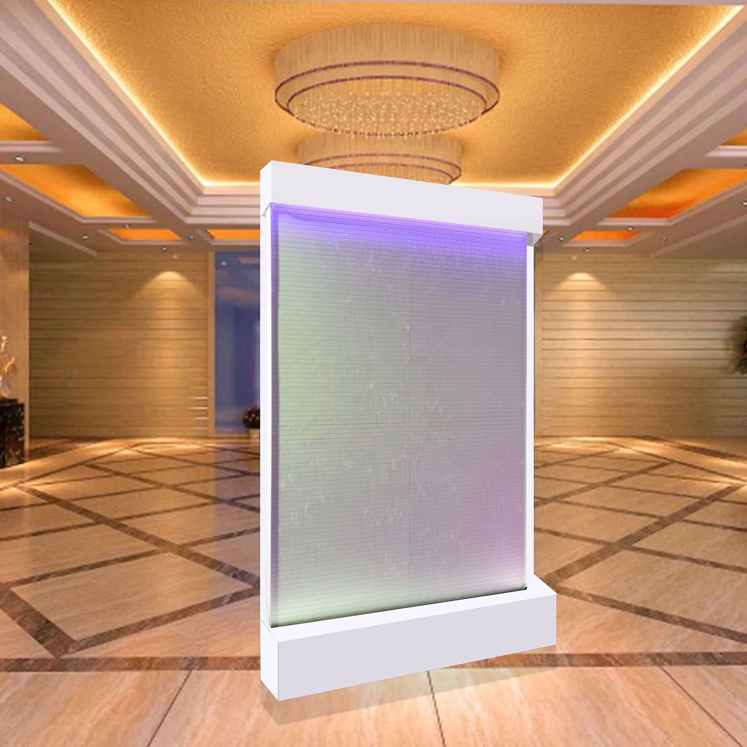 Acrylic Water Wall Feature for Interior Decoration Silver Glass LED-Lit Wall Mounted Divider Movable Room Separator Model Screen