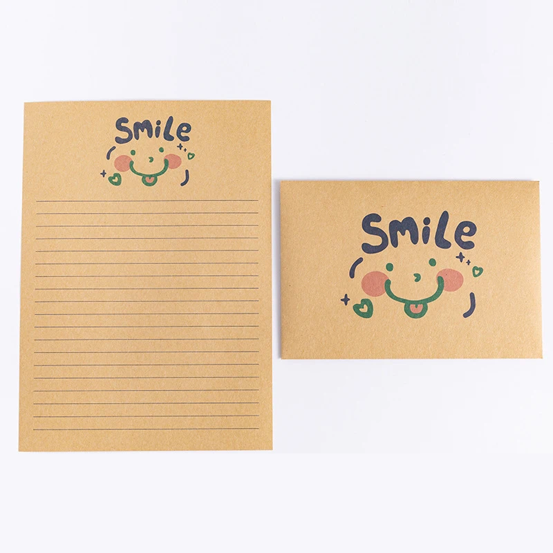 
Smile Simple Romantic Cute Cartoon Kraft Paper Envelope Letter Stationery Set 