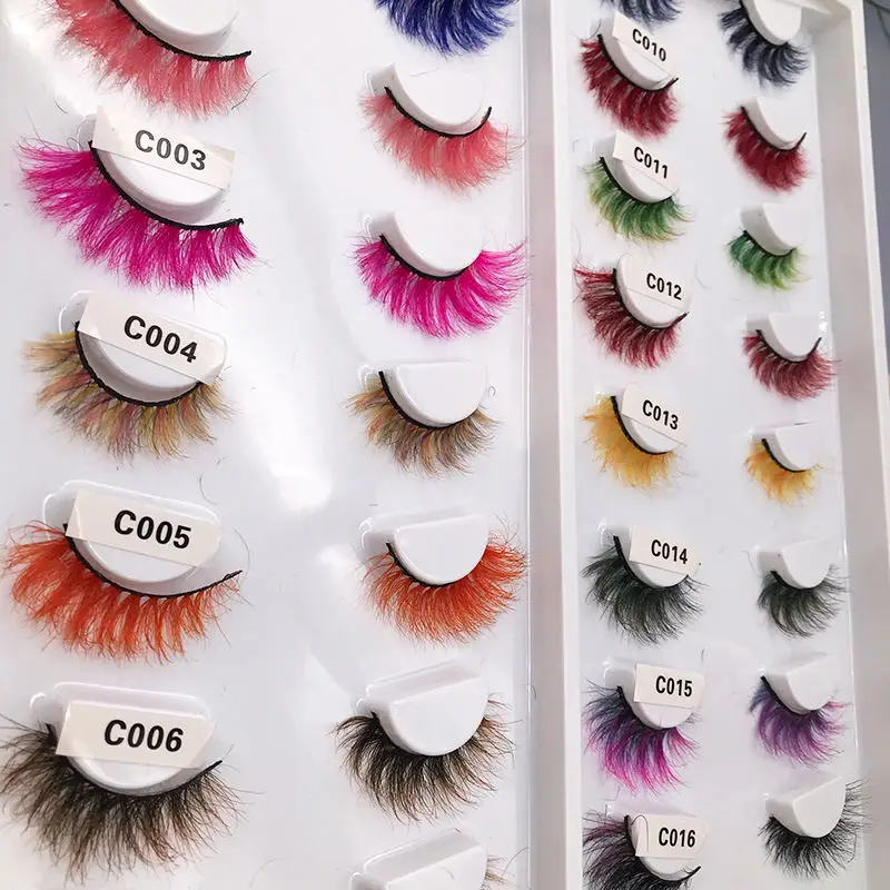 factory wholesale cheap full Handmade curly fluffy lashes Professional nature colorful 3D 5D 100% real mink Eyelashes extension