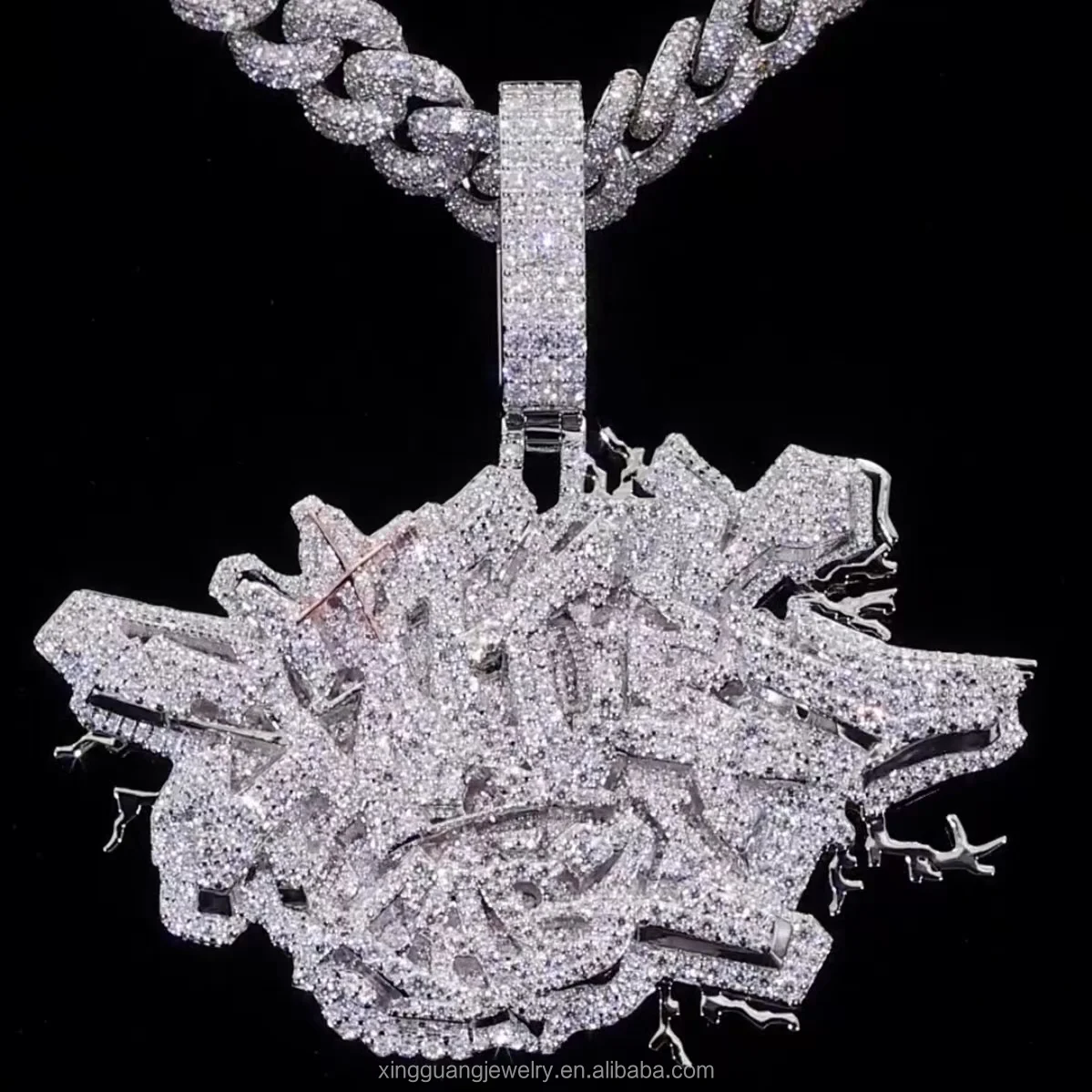 Custom Iced Out Hip hop Pendant VVS Moissanite Diamond  Link Chain Pendant 925 Silver for rapper Men Woman Fine Jewelry Pendant