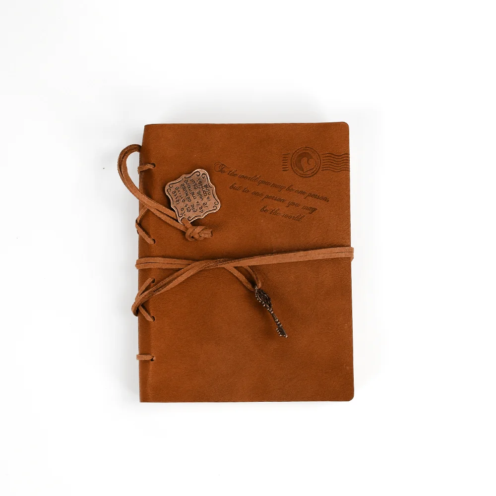 Custom Journal Faux Vintage Travel Dairy Notebook A7 PU Cover Blank Kraft Paper Leather Diaries With Pendant