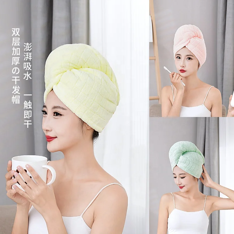 Absorbent Double-Layer Thickened Washcloth,Quick Coral Velvet Thickening Dry Hair Cap,For Women Dry Wrap Microfiber Hair Towel