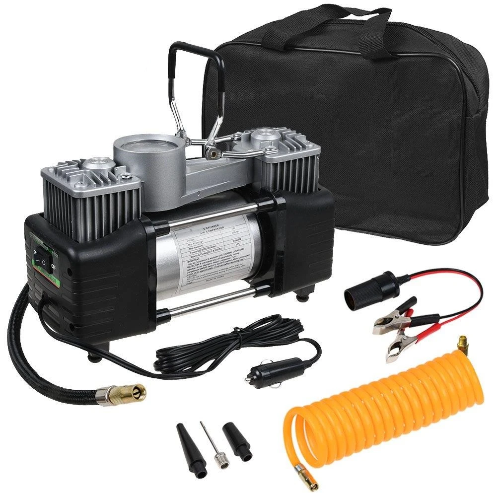 OEM Electric Car Tyre Inflator Pump Double Cylinder Air Compressor Heavy Duty 12V Portable 150 PSI Black Universal Dc Power