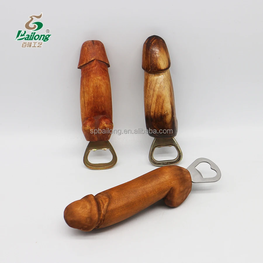 Factory price wholesale custom logo souvenir wood penis handle bottle opener