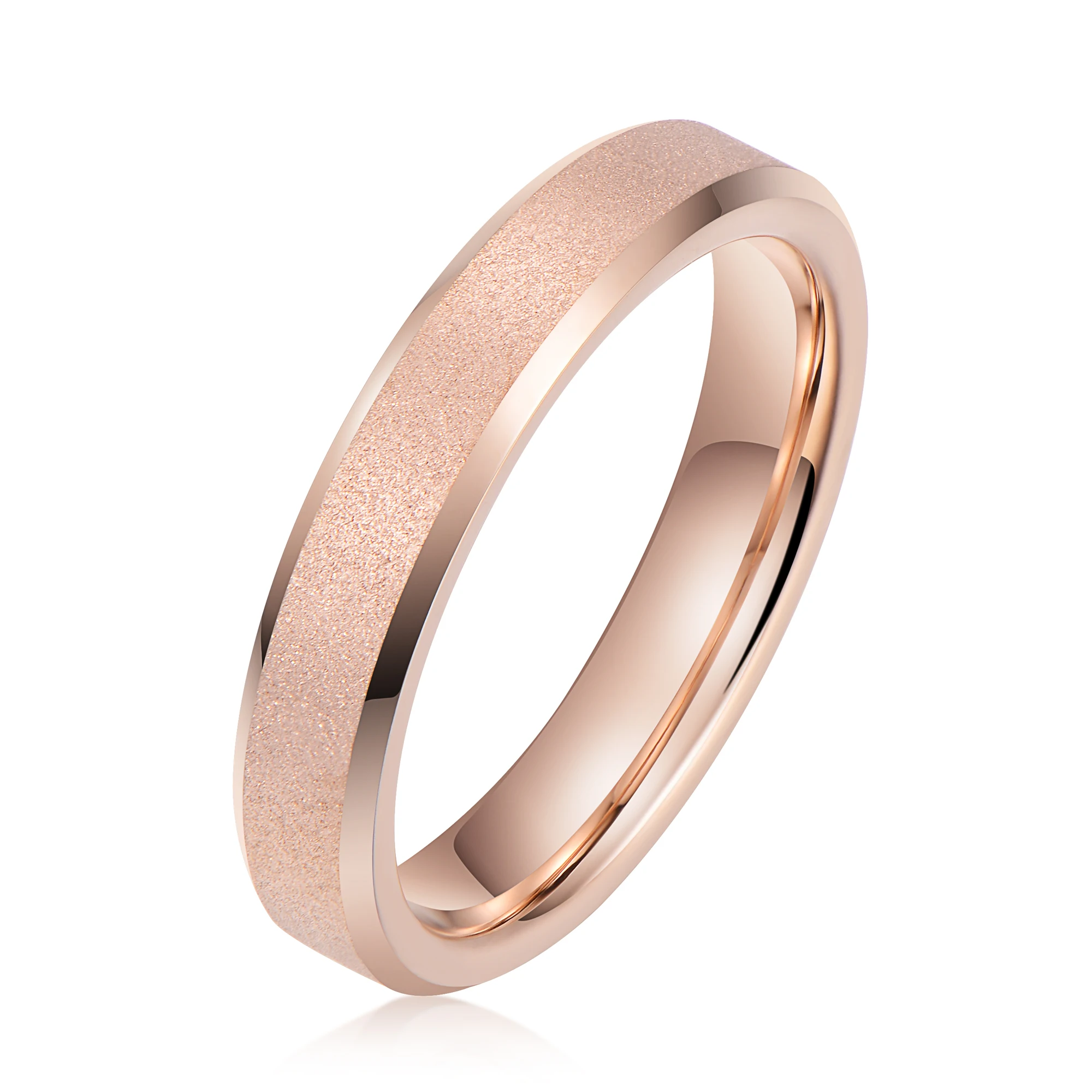 In Stock Fashion Rings 4mm Rose Gold Plated Tungsten Ring Matte Finish Couple Set Wedding