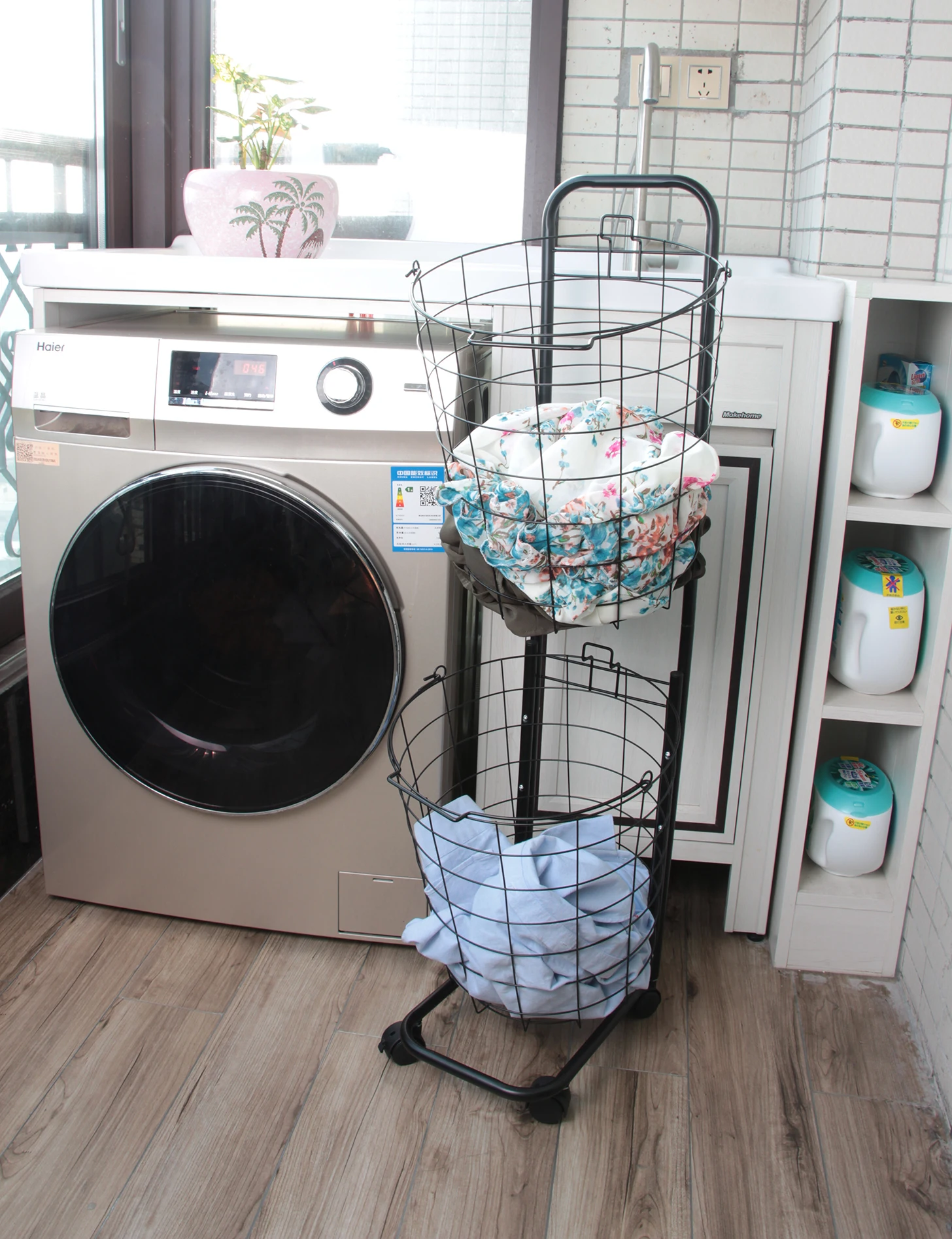 Finest-quality Home Organizer Removable Wheeled 2 Tier Extra Large Storage Laundry Hamper Basket