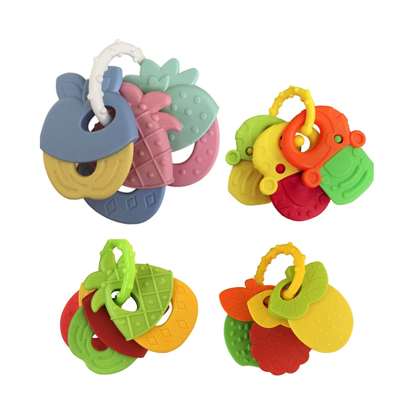 Factory Wholesale Food Grade Baby Teether Fruit Shape Silicone Baby Teether Toys Molar Teething Toys For Training Chewing