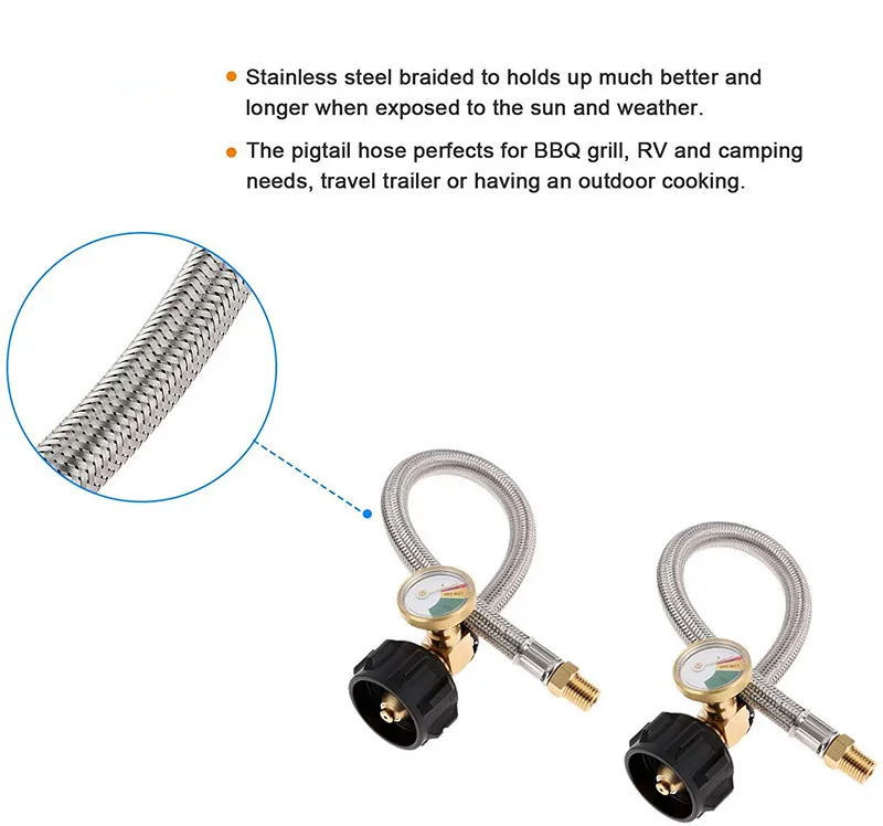 camping trailer RV propane pigtail hose with gauge meter