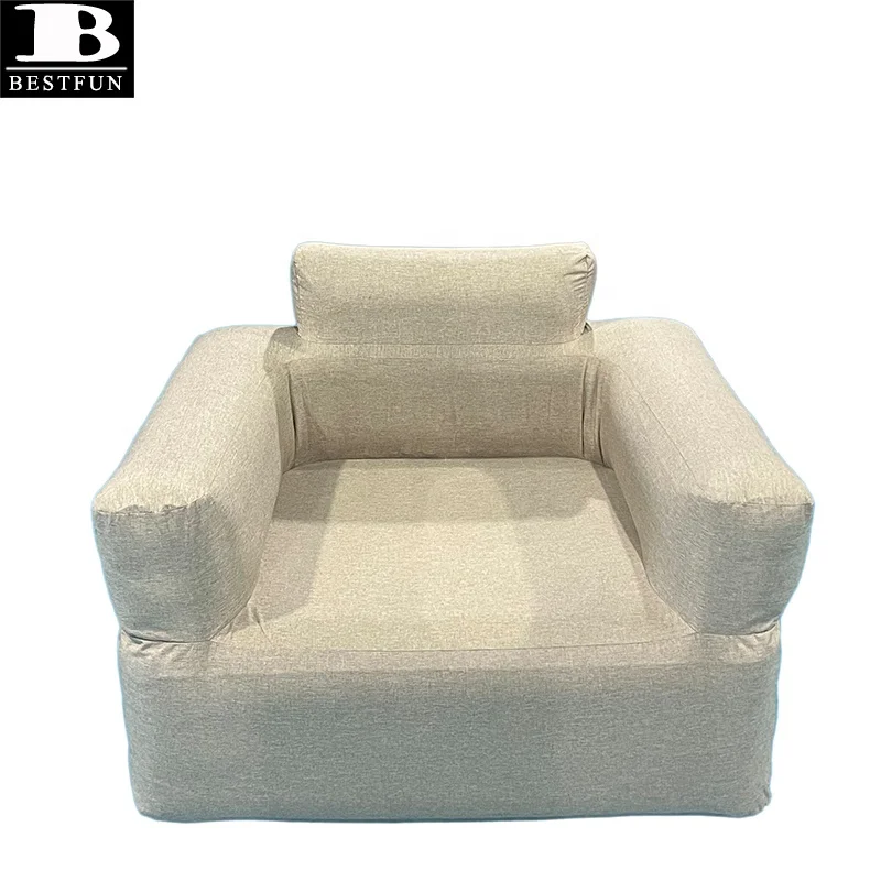 Adult Inflatable Lounge Sofa Chair with Detachable Cover Self-Inflating Built-In Rechargeable Pump Outdoor Camping Living Room