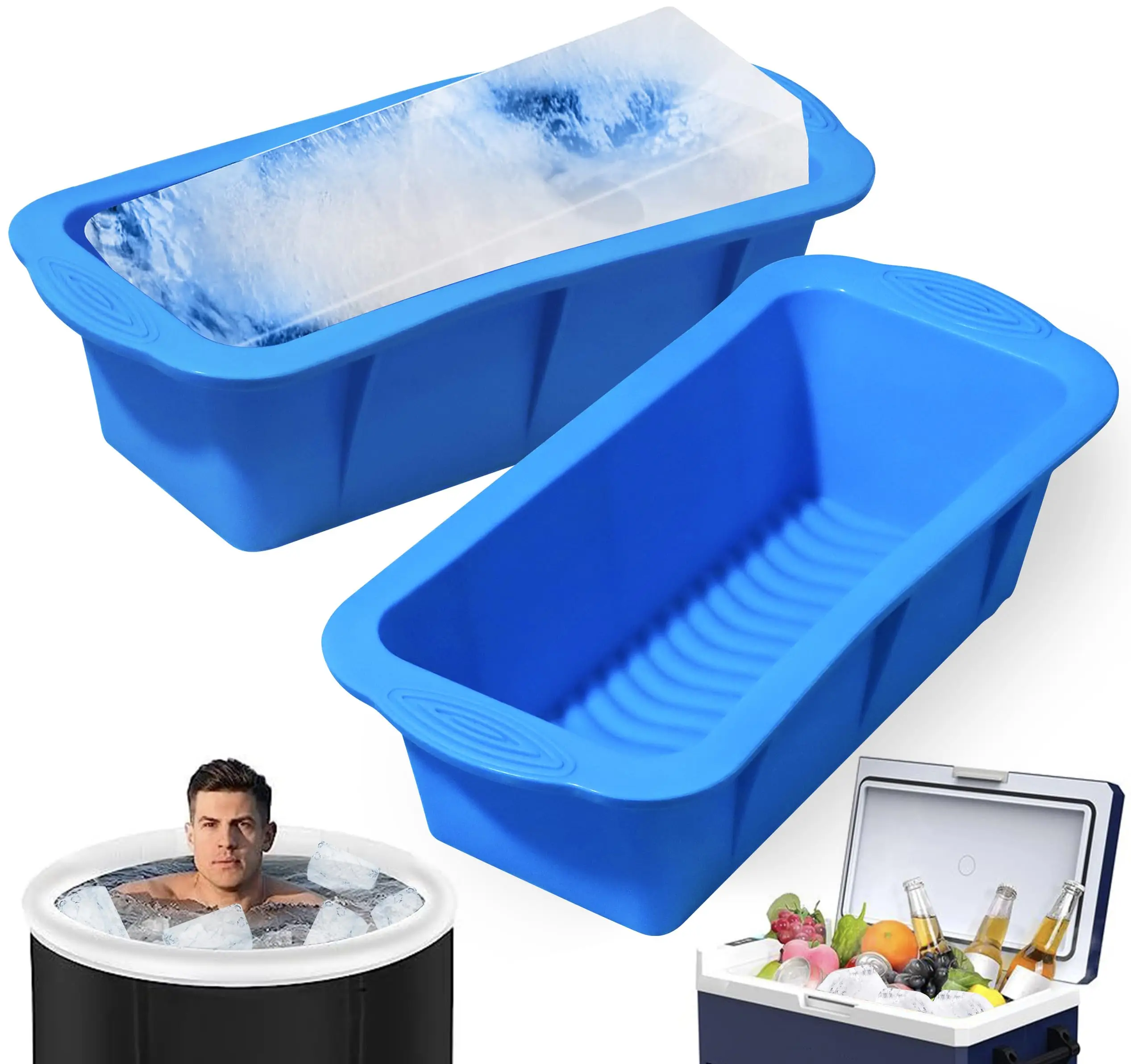 Big Large 2 Pack 4.5 lbs Total Ice Cubes Coolers Cold Plunge Reusable Silicone Ice Cube Tray Cold Plunge Accessories