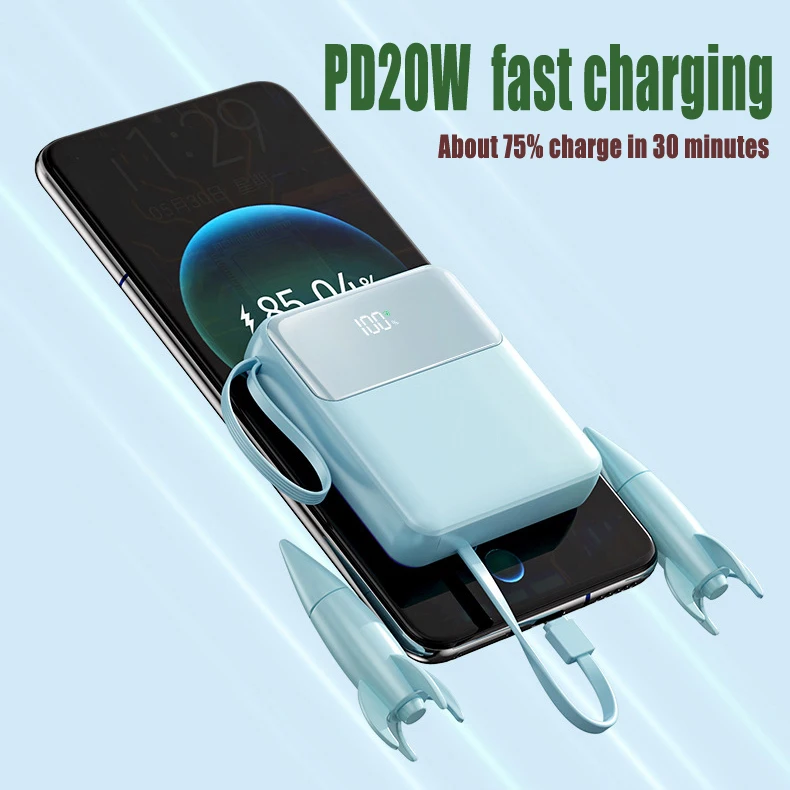 KC certified power bank 10000mAh large capacity compact portablewith built-in cable mobile supply gift customizable power bank