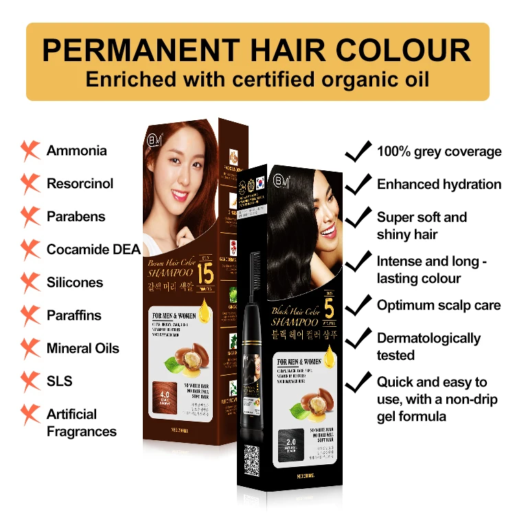 ppd free natural black hair dye shampoo color semi permanent korean hair color shampoo for man