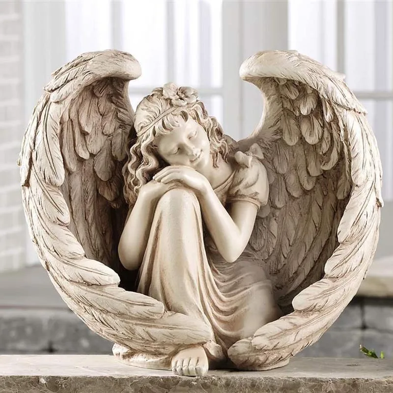 Customized White Marble Stone Little Child Angel Baby Sculpture For Park Home Decoration