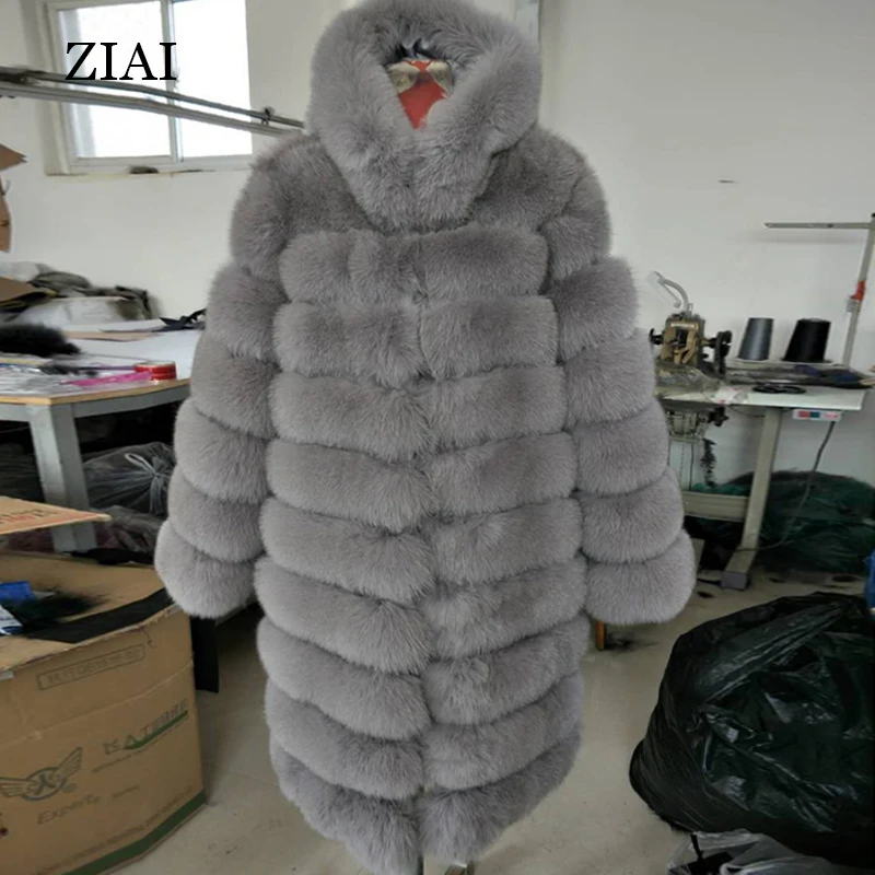Hot selling fashion genuine long fur coats winter customized european style fur jackets women real fox fur hooded coat