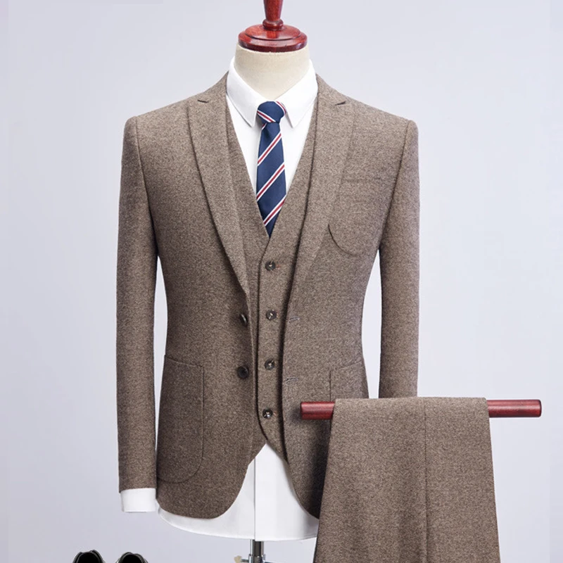 Wool Tweed Italian Design Style for Gentle Men Custom-made Formal Suit
