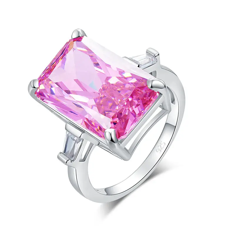 2021 Personalized Unique Pink Baguette Opal Natural Stone Wedding Jewelry Ring Sterling Silv 925 Ring